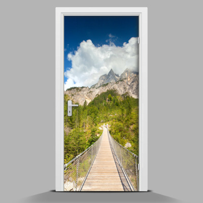 Self adhesive door sticker Hanging bridge in the mountains