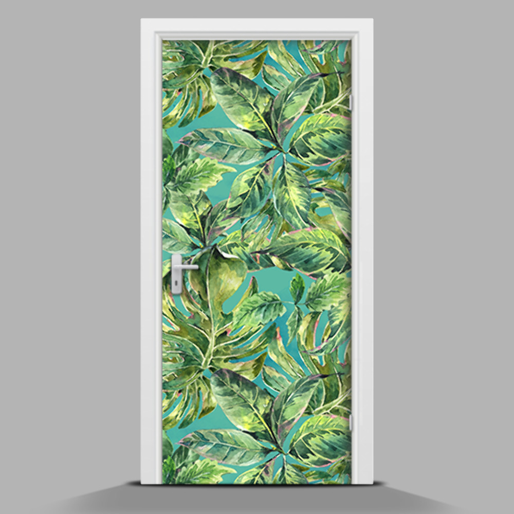 Door mural sticker Leaves on a blue background