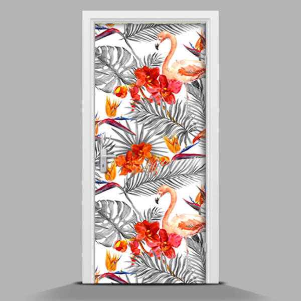 Door mural sticker Tropical flamingos