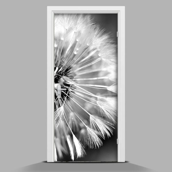 Door mural sticker Black and white dandelion