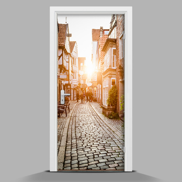 Door wallpaper Cobbled street