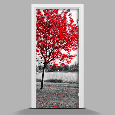 Door mural sticker Red tree