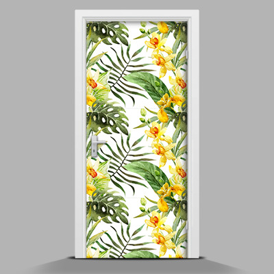 Door mural sticker Yellow orchids