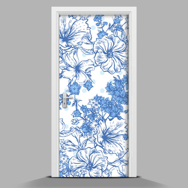 Door sticker mural Painted flowers in a blue flask