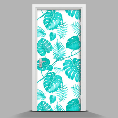 Door wallpaper Palm leaves in blue