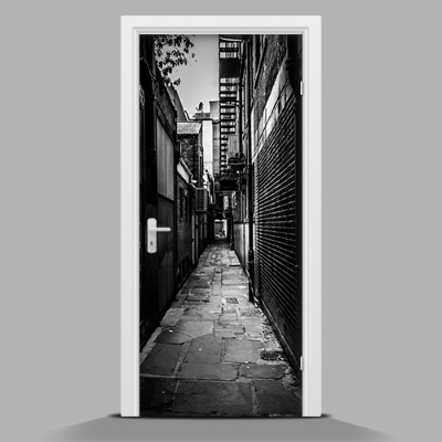 Door wallpaper Black and white narrow street