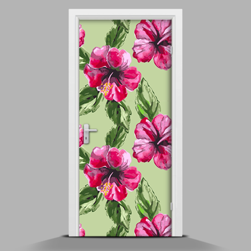 Door sticker mural Large flowers on a celadon background