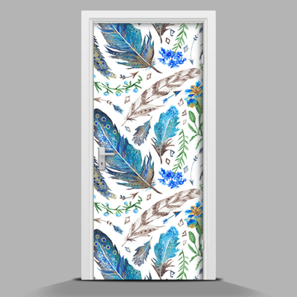 Self adhesive door sticker Colorful feathers