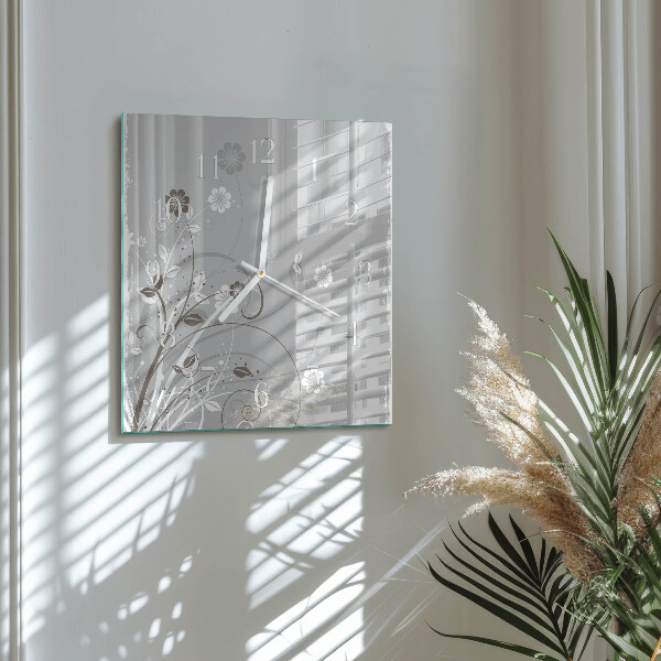 Square wall clock Flowers