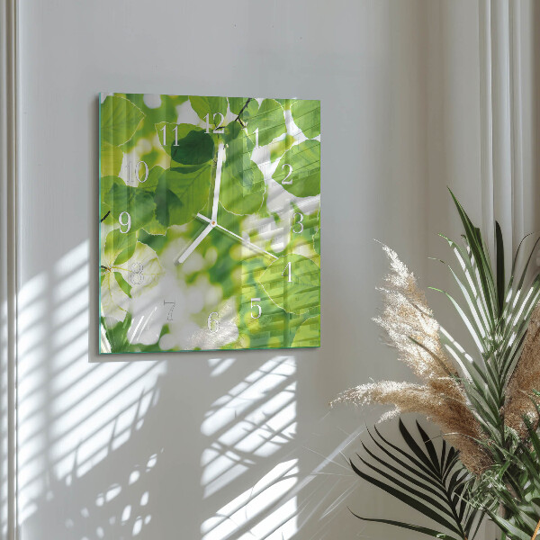 Square wall clock Leaves