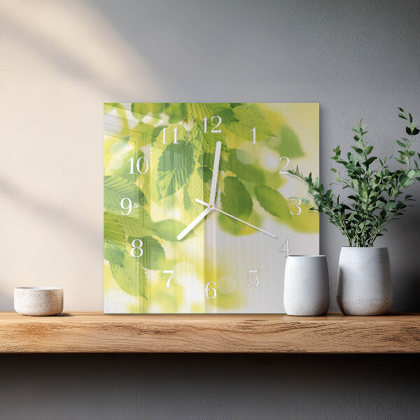 Square wall clock Leaves