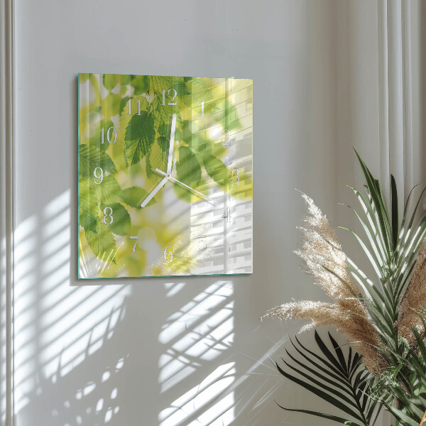 Square wall clock Leaves