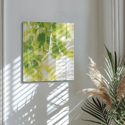Square wall clock Leaves