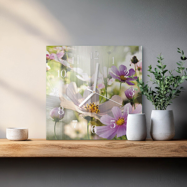 Square wall clock Cosmos Flowers