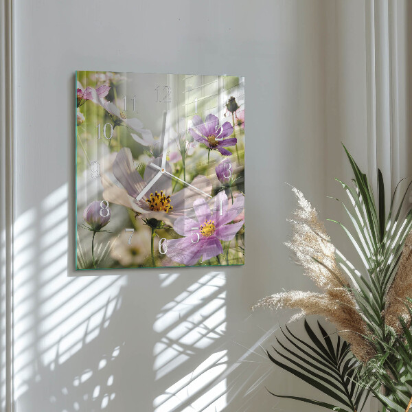 Square wall clock Cosmos Flowers