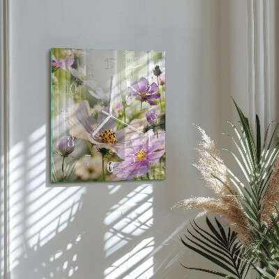 Square wall clock Cosmos Flowers