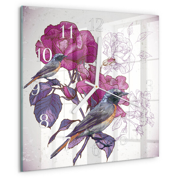 Square wall clock Birds Flowers