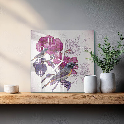 Square wall clock Birds Flowers