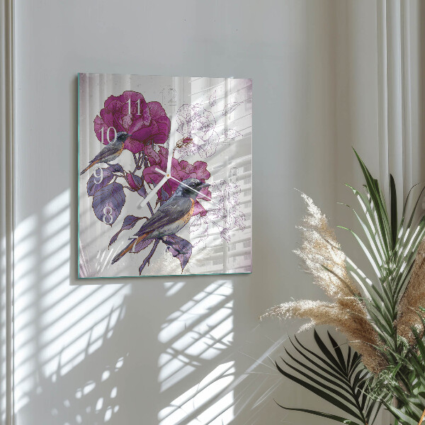 Square wall clock Birds Flowers