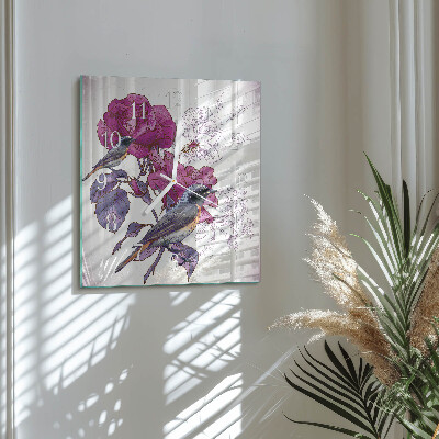Square wall clock Birds Flowers