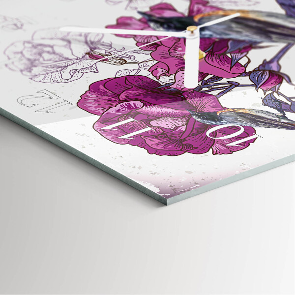 Square wall clock Birds Flowers
