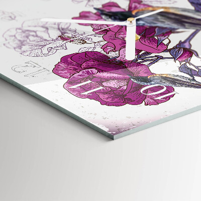 Square wall clock Birds Flowers
