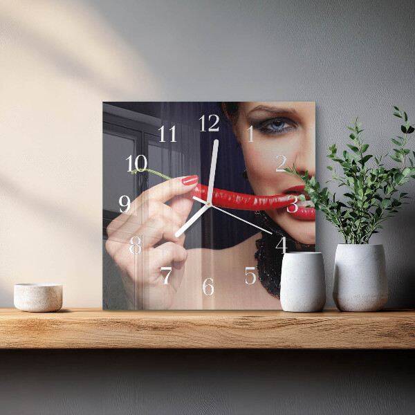 Square wall clock Chili pepper