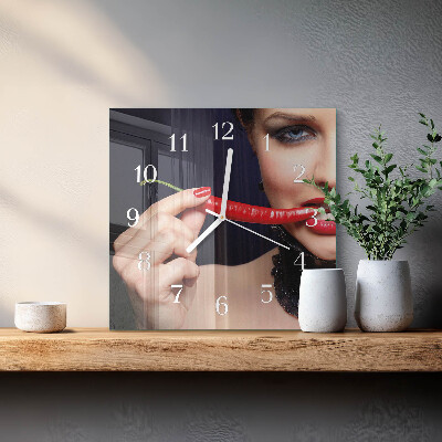 Square wall clock Chili pepper