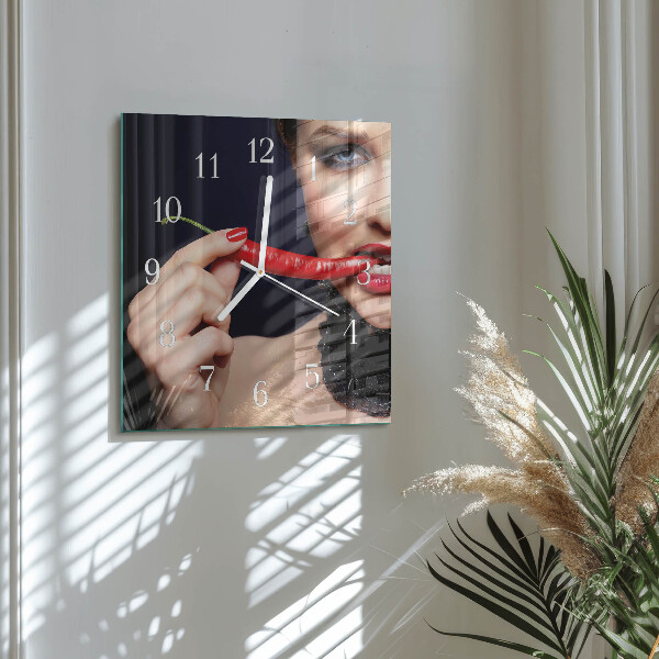 Square wall clock Chili pepper