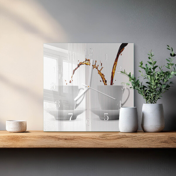 Square wall clock Cups of coffee
