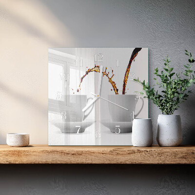 Square wall clock Cups of coffee