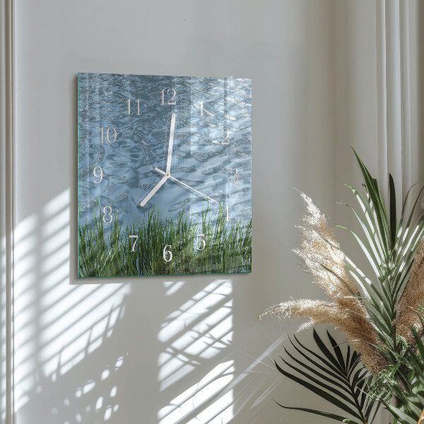 Square wall clock Grass Water