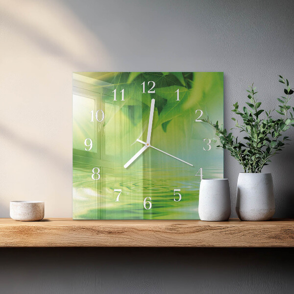Square wall clock Leaves