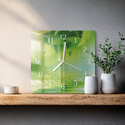 Square wall clock Leaves