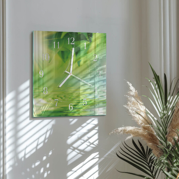 Square wall clock Leaves
