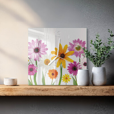 Square wall clock Flowers