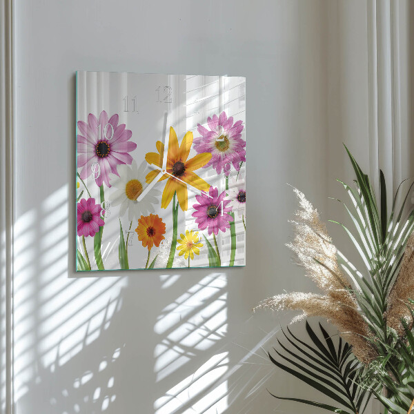 Square wall clock Flowers