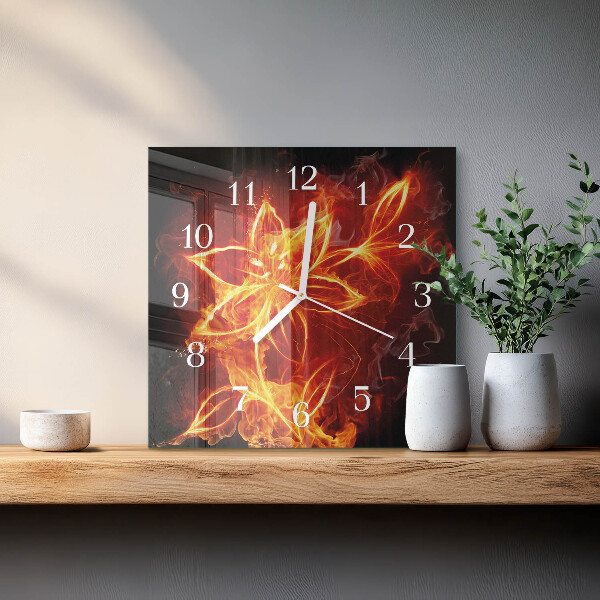 Square wall clock Fire Flower