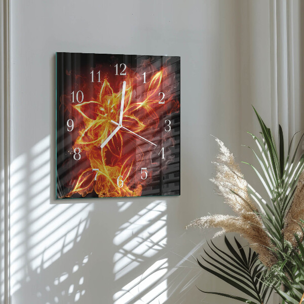 Square wall clock Fire Flower
