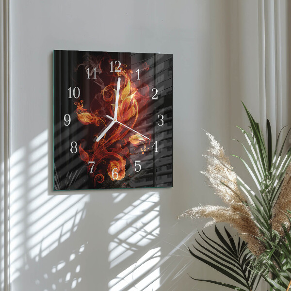 Square wall clock Fire Flower