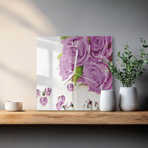 Square wall clock Roses