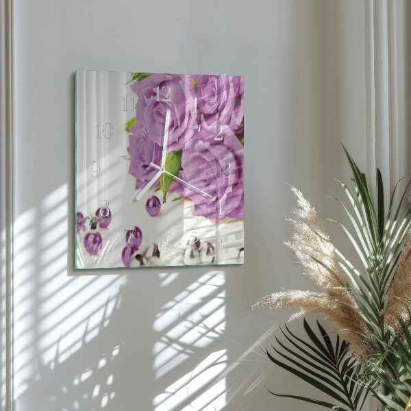 Square wall clock Roses