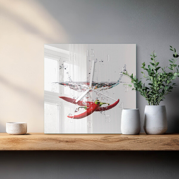 Square wall clock Chili peppers