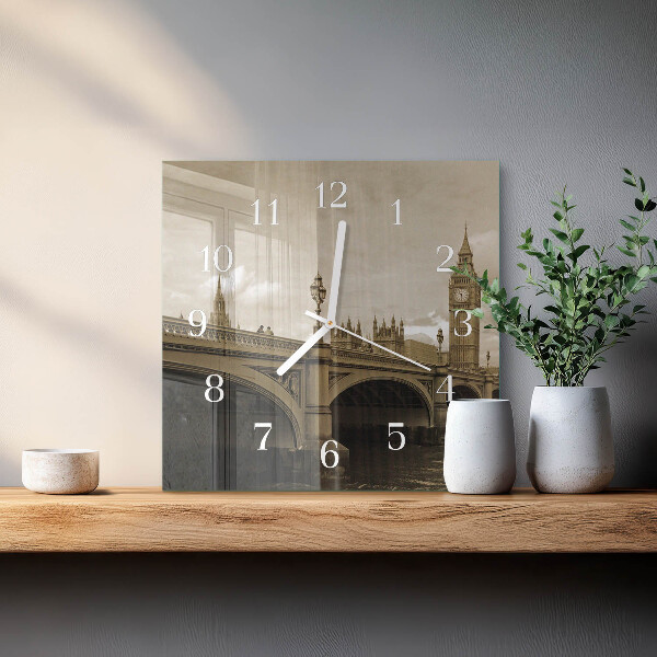 Square wall clock Sepia Bridge