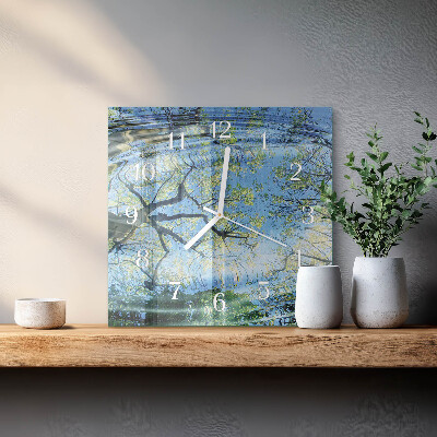 Square wall clock Trees Water