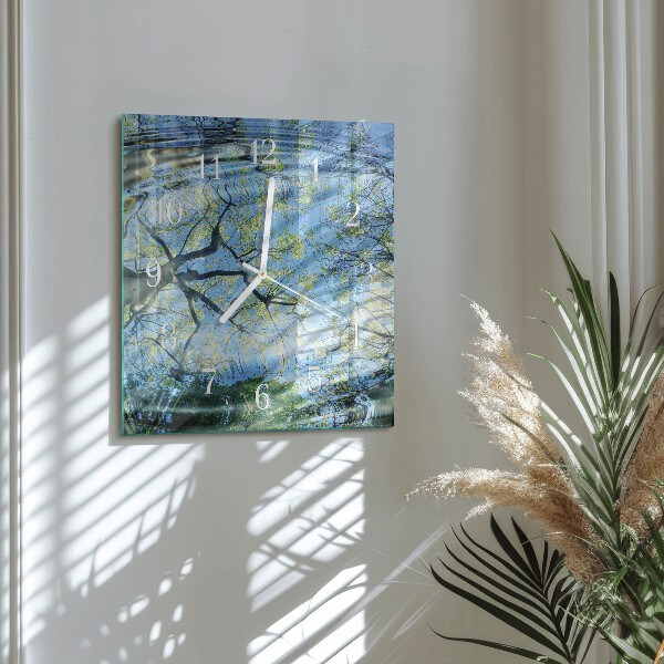 Square wall clock Trees Water