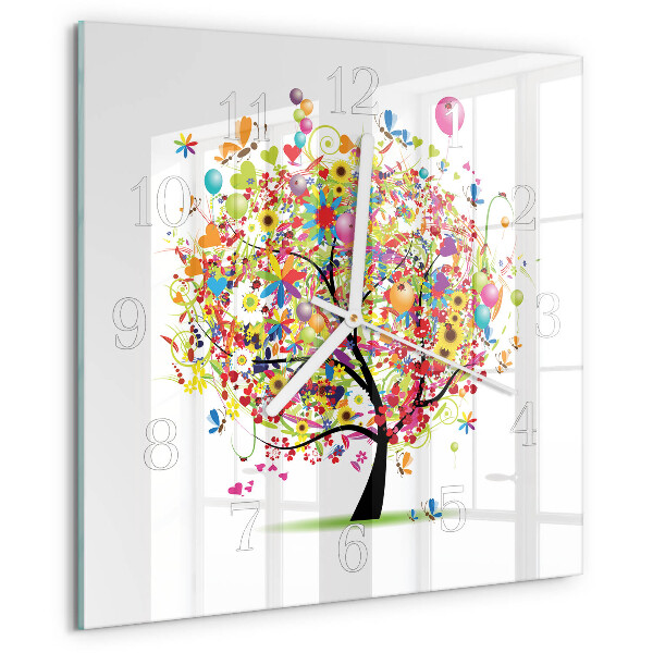 Square wall clock Colorful Tree