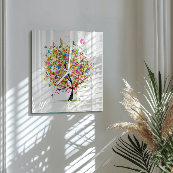 Square wall clock Colorful Tree