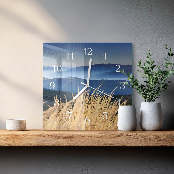Square wall clock Mountains Grass