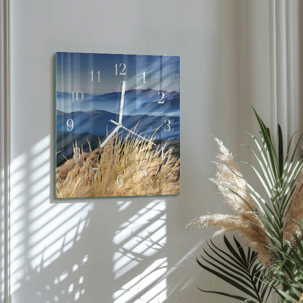 Square wall clock Mountains Grass